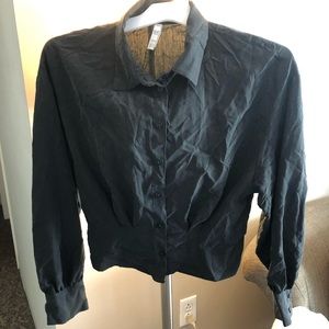 Zara Black Cinched Waist Button Up